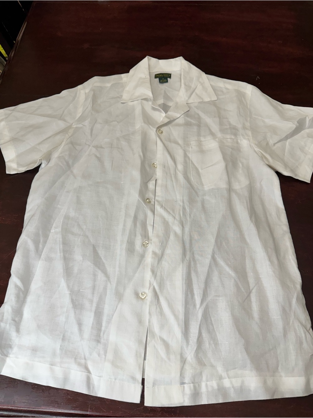 Lightweight White Short-Sleeve Button-Down Linen Shirt
